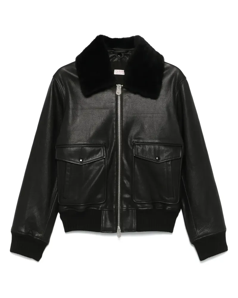 FURSAC Lederjacke mit Reißverschluss - Schwarz Schwarz