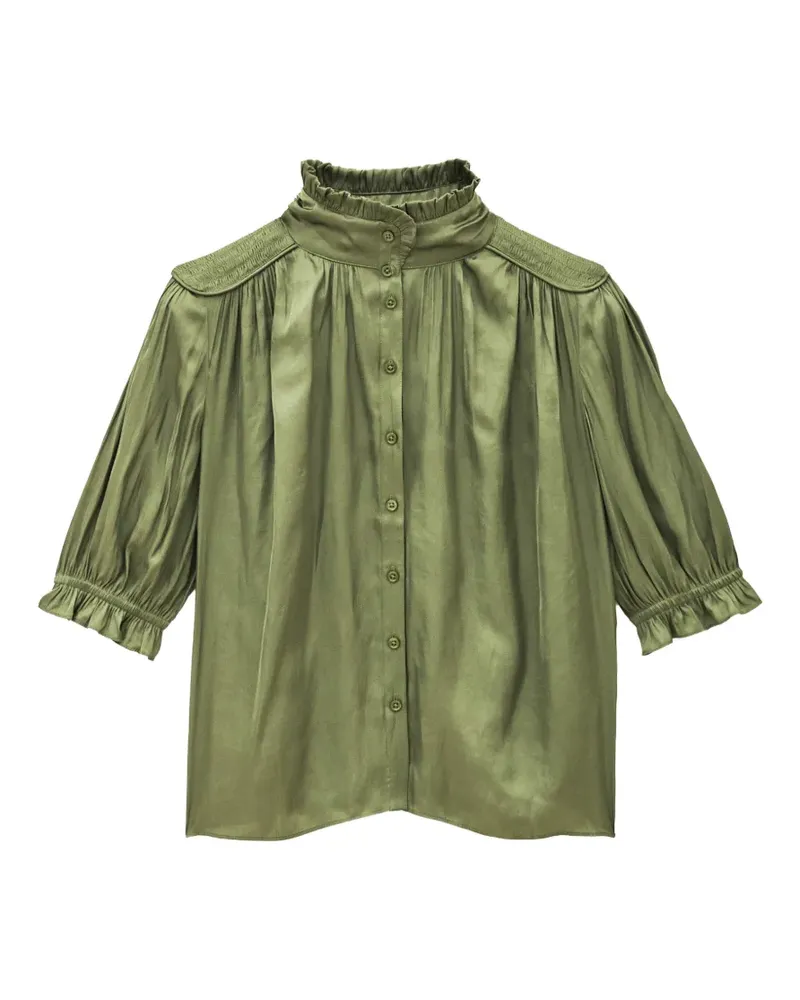 ba&sh Gesmokte Camila Bluse mit Rüschenbesatz - Grün Grün