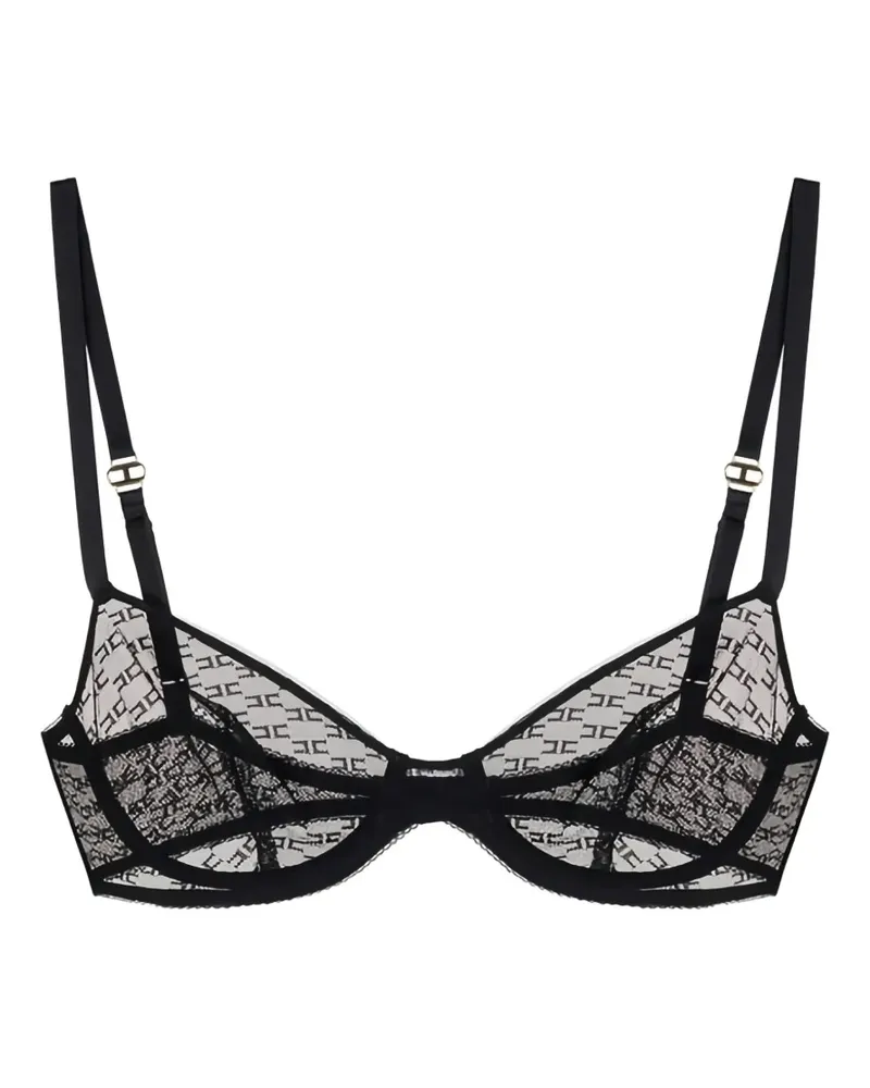 Elisabetta Franchi monogram tulle bra - Schwarz Schwarz