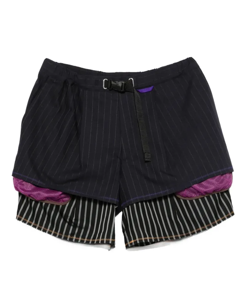 kolor striped double-layer shorts - Blau Blau