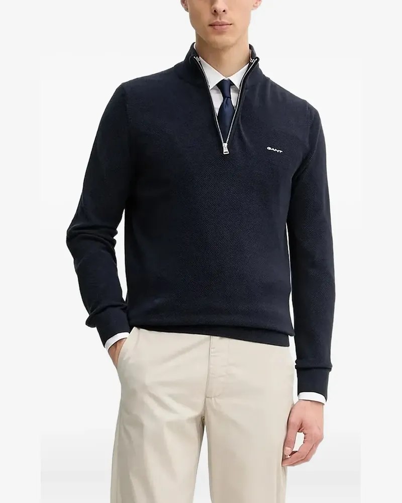 Gant Strukturierter Pullover mit kurzem Reißverschluss - Blau Blau