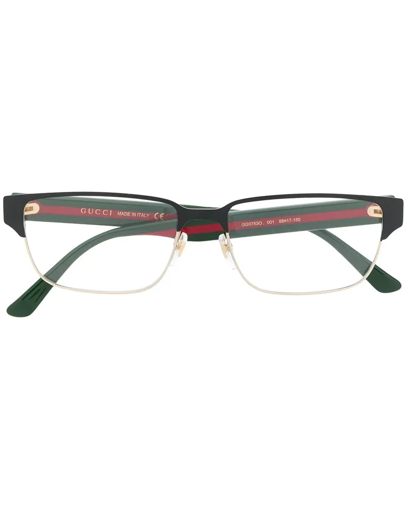 Gucci Eckige Brille mit Webstreifen - Schwarz Schwarz