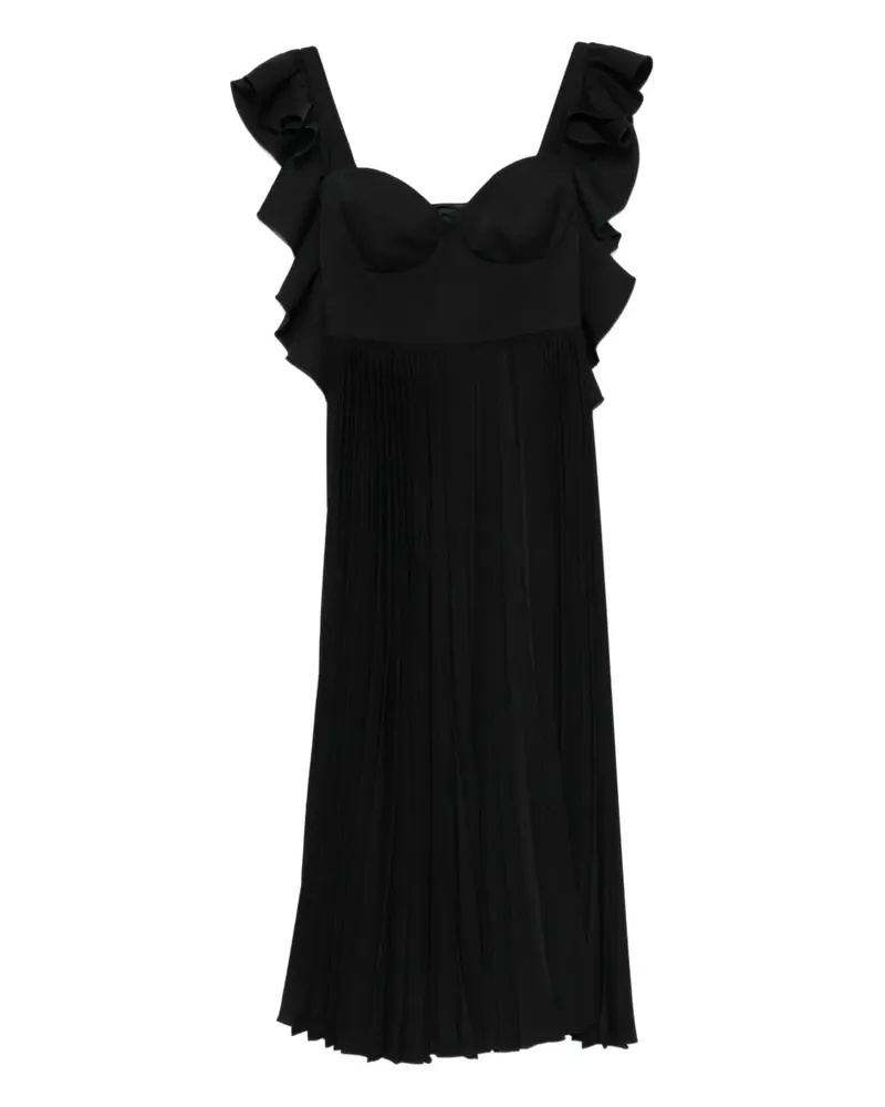 Parlor ruffled pleated midi dress - Schwarz Schwarz