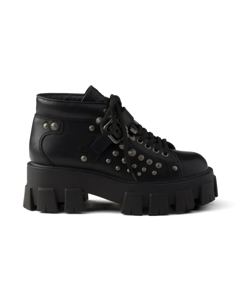 Prada Monolith studded leather booties - Schwarz Schwarz