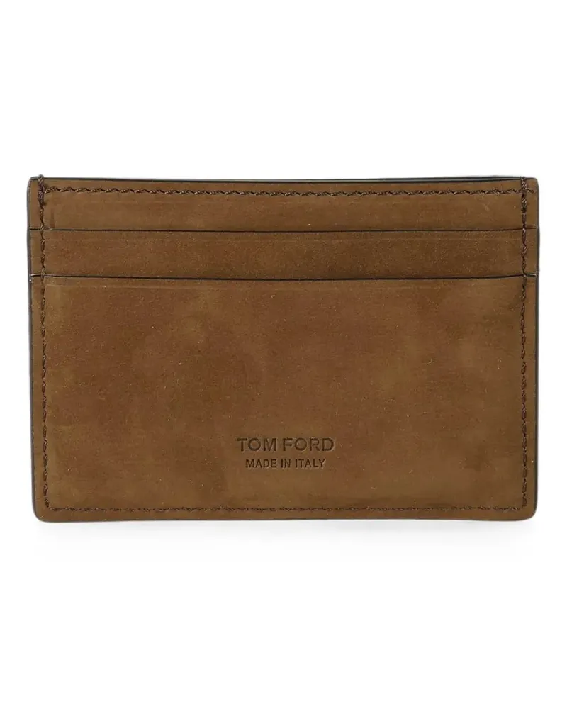 Tom Ford logo-print suede cardholder - Braun Braun