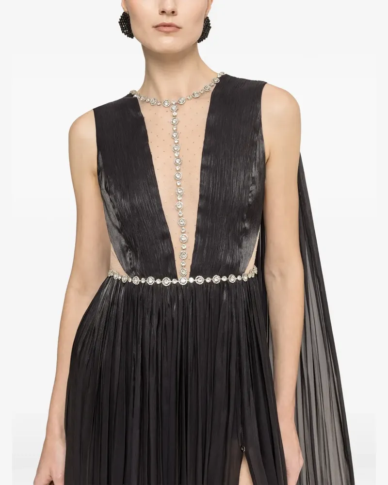 NISSA crystal embellished chiffon dress - Schwarz Schwarz
