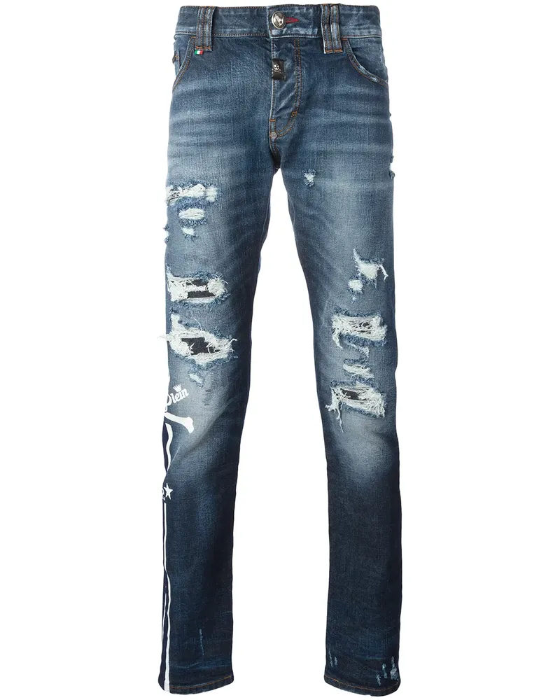 Philipp Plein Schmale Distressed-Jeans - Blau Blau