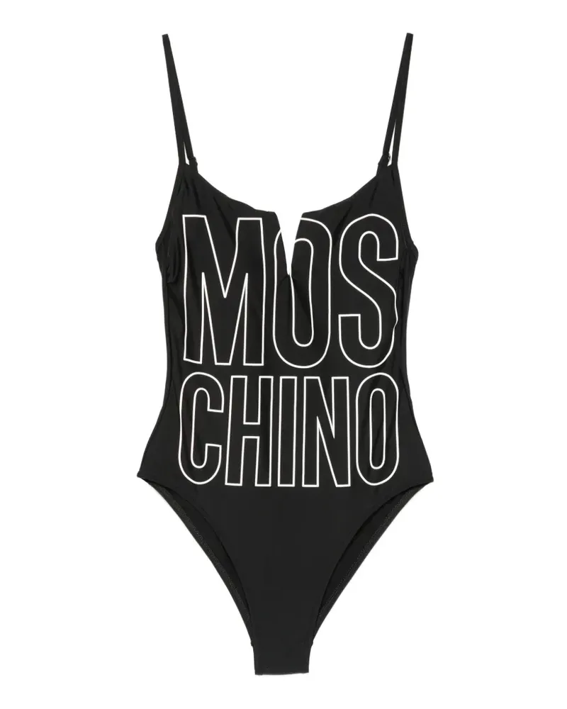 Moschino logo-print V-neck swimsuit - Schwarz Schwarz