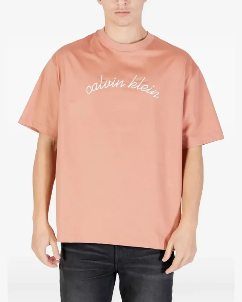 Calvin Klein logo-embroidered T-shirt - Orange Orange