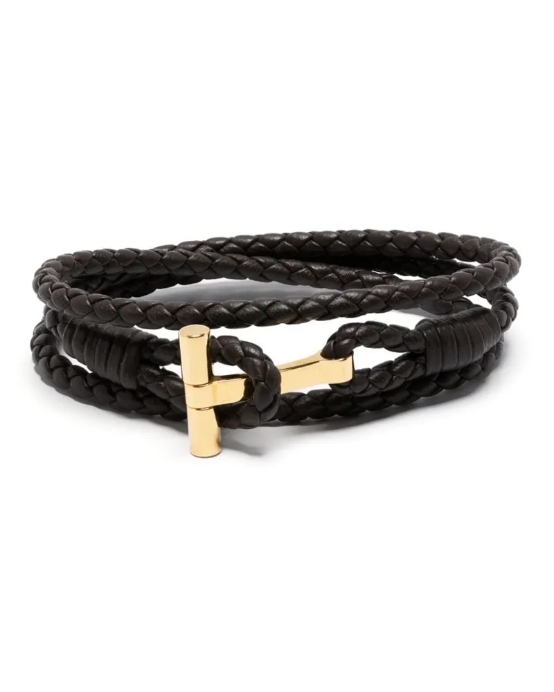 Tom Ford Lederarmband mit T-Schild - Braun Braun