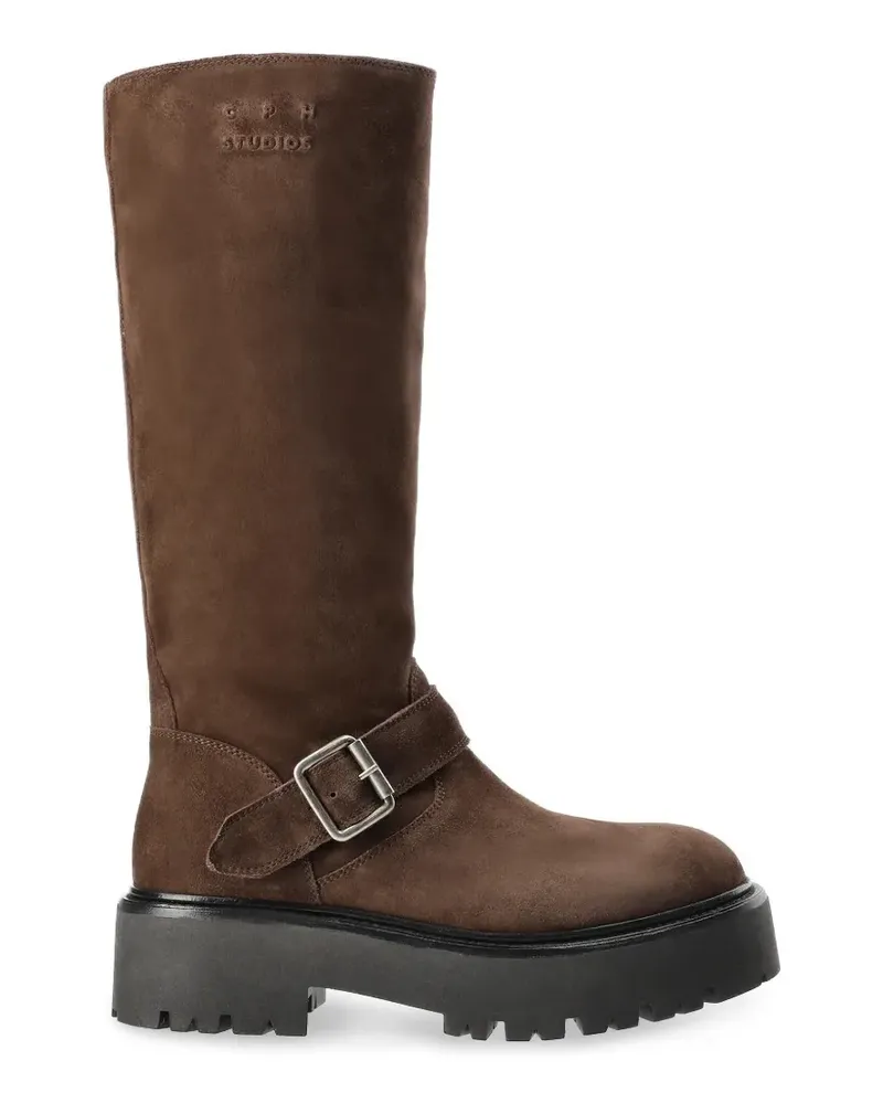 Copenhagen Chunky Biker Stiefel mit Schnallenriemen und dicker Sohle - Braun Braun