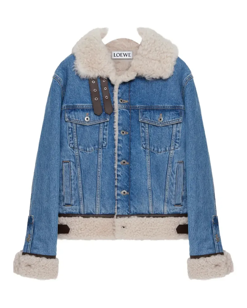 Loewe Trucker-Jeansjacke mit Shearling-Besatz - Blau Blau