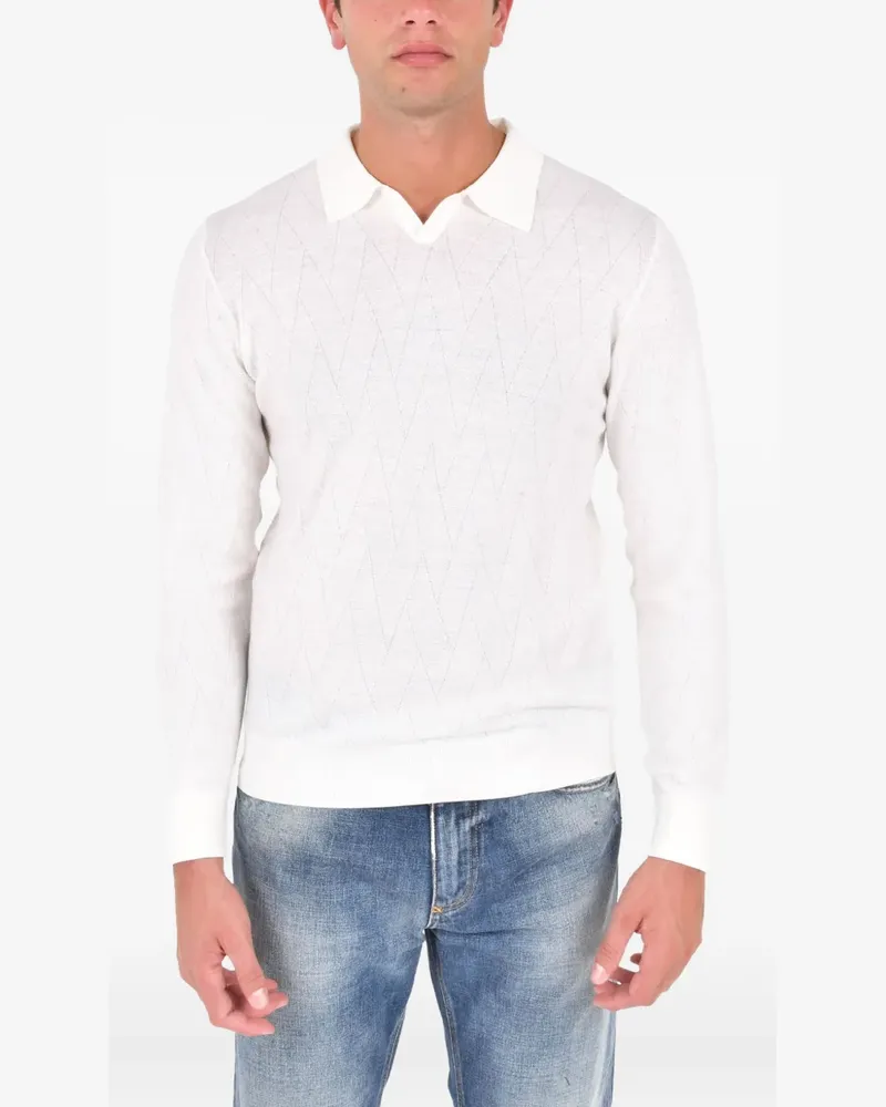 Boglioli Gemustertes T-Shirt mit Kragen - Weiß Weiß