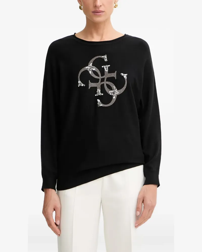 Guess sequin-embellished logo-print sweater - Schwarz Schwarz