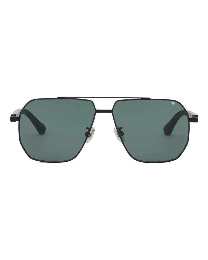 Philipp Plein Sonnenbrille mit geometrischem Gestell - Schwarz Schwarz