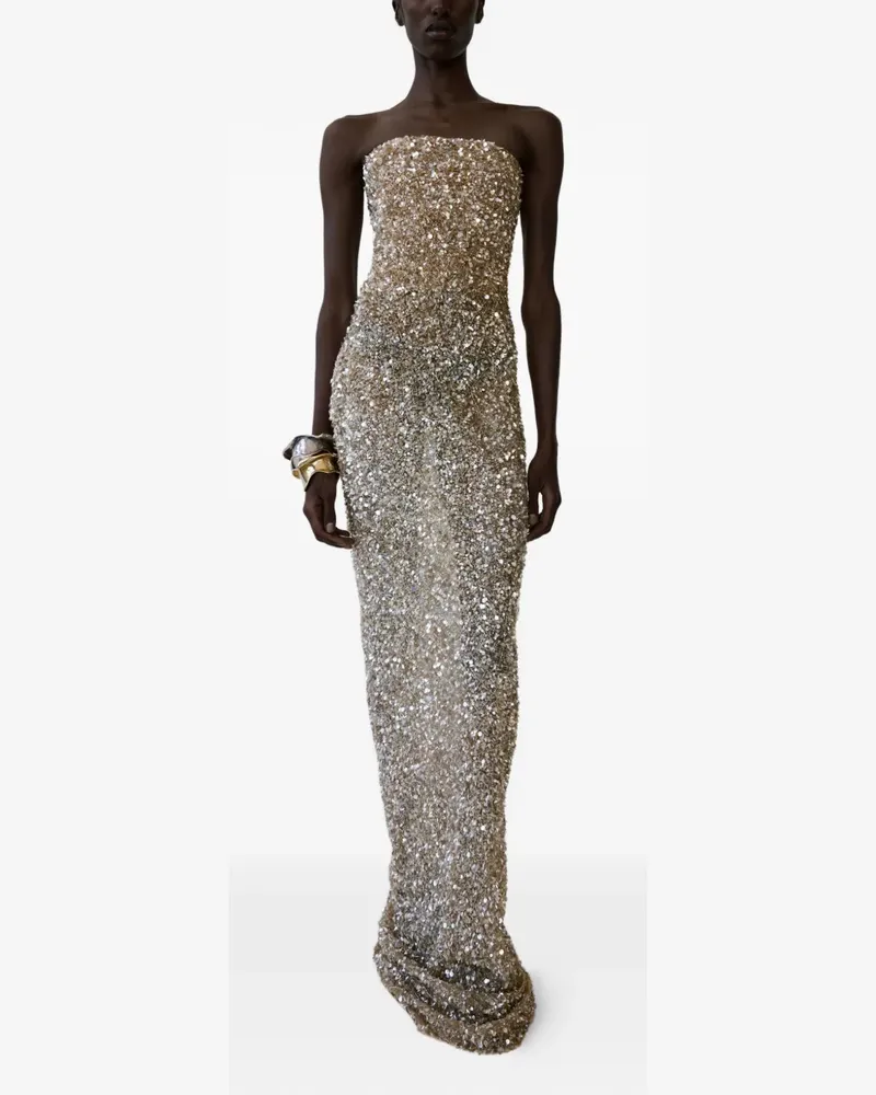 The New Arrivals Ilkyaz Ozel Schulterfreies Isis Maxikleid - Gold Gold