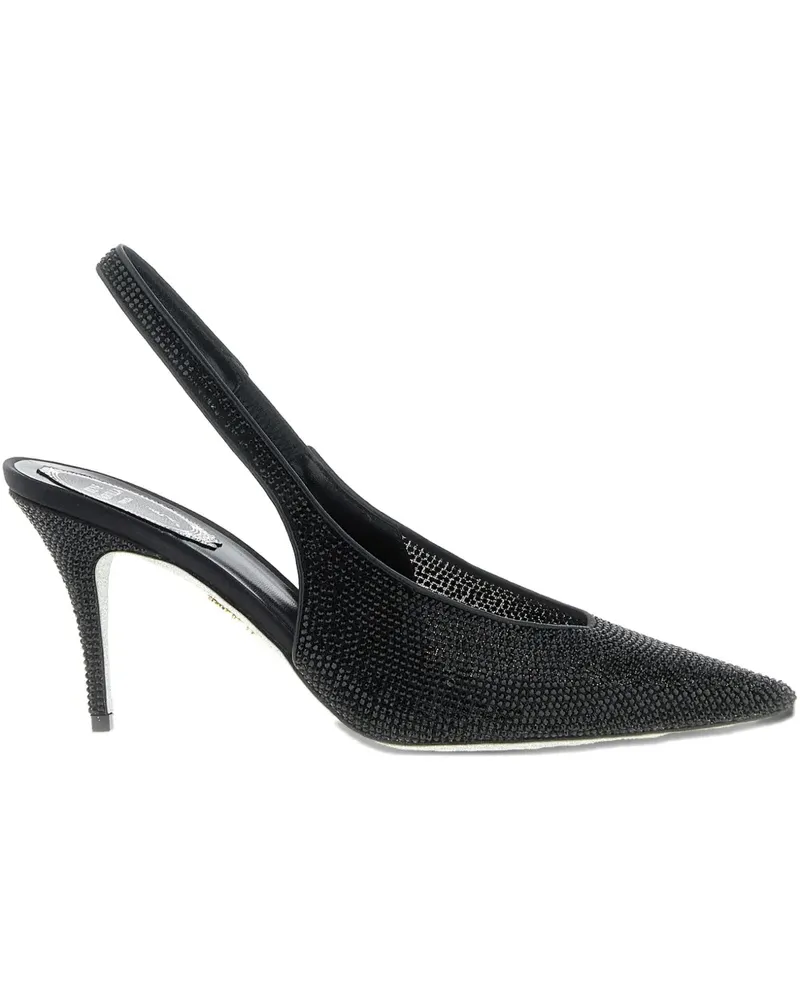 René Caovilla Jinny Slingback-Pumps mit Kristallapplikation 80mm - Schwarz Schwarz