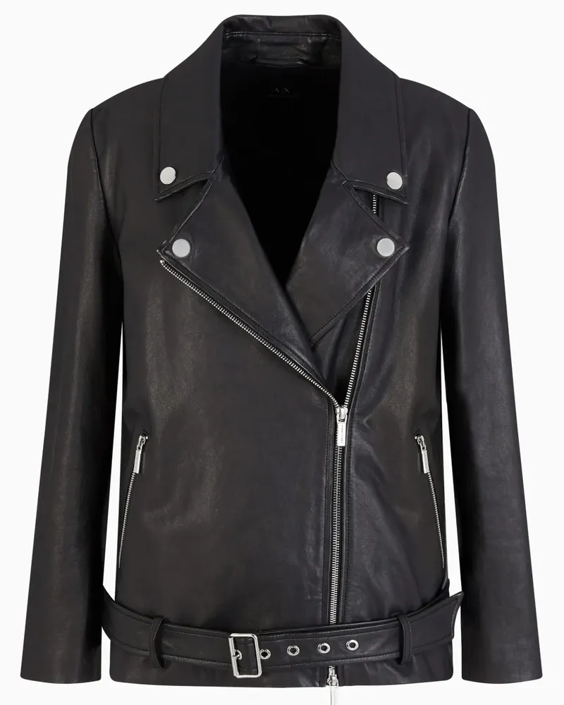 Armani Exchange Bikerjacke aus Leder - Schwarz Schwarz