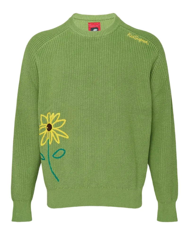 KidSuper flower-embroidered ribbed-knit sweater - Grün Grün