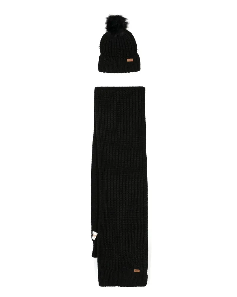 Barbour Set aus geripptem Strickschal und Beanie - Schwarz Schwarz