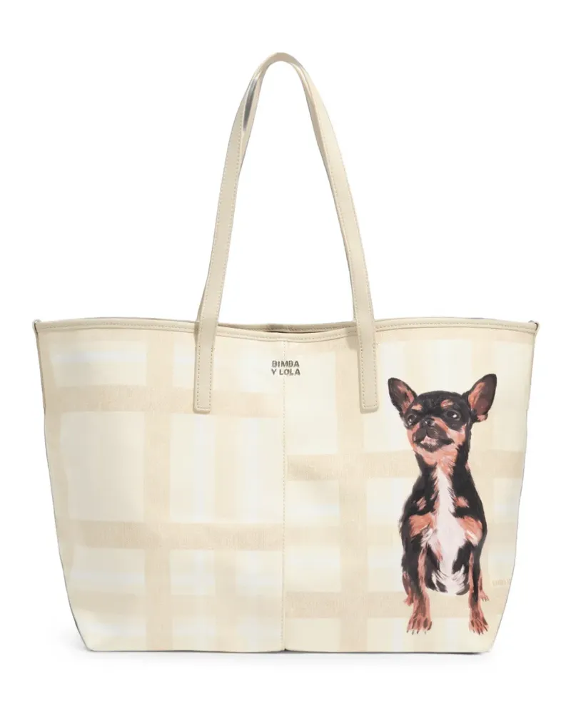 BIMBA Y LOLA Große Ivory Tartan Tote Bag - Nude Nude