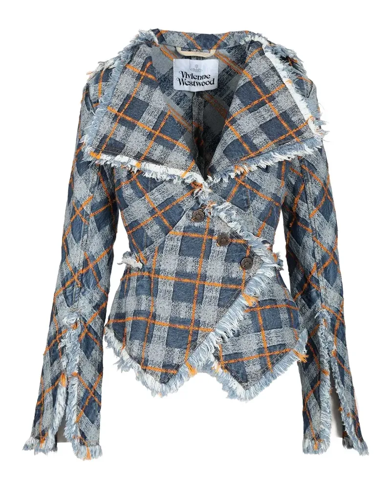 Vivienne Westwood fringed-check cotton jacket - Blau Blau