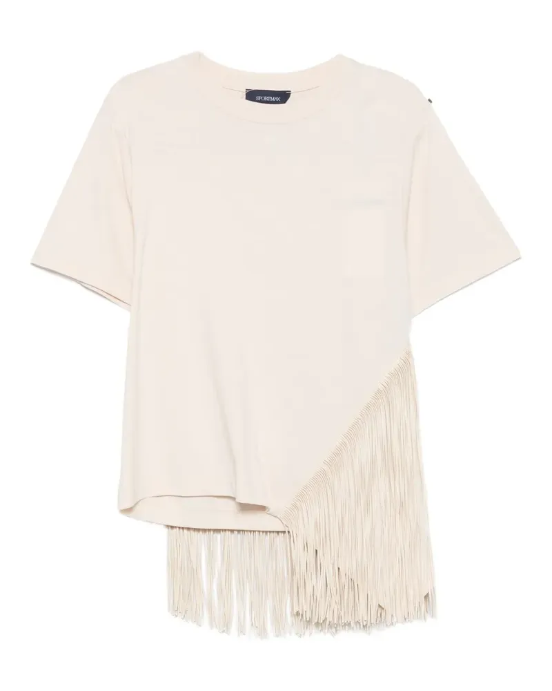 SPORTMAX fringe-detail T-shirt - Nude Nude