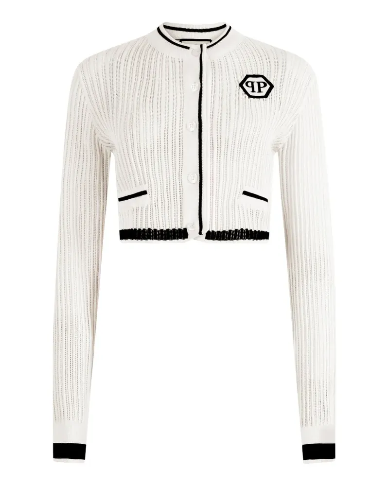 Philipp Plein Gerippter Cardigan mit Sechseckdetail - Weiß Weiß