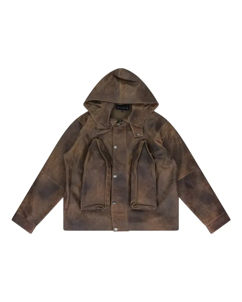 WHO DECIDES WAR hooded pocket leather jacket - Braun Braun