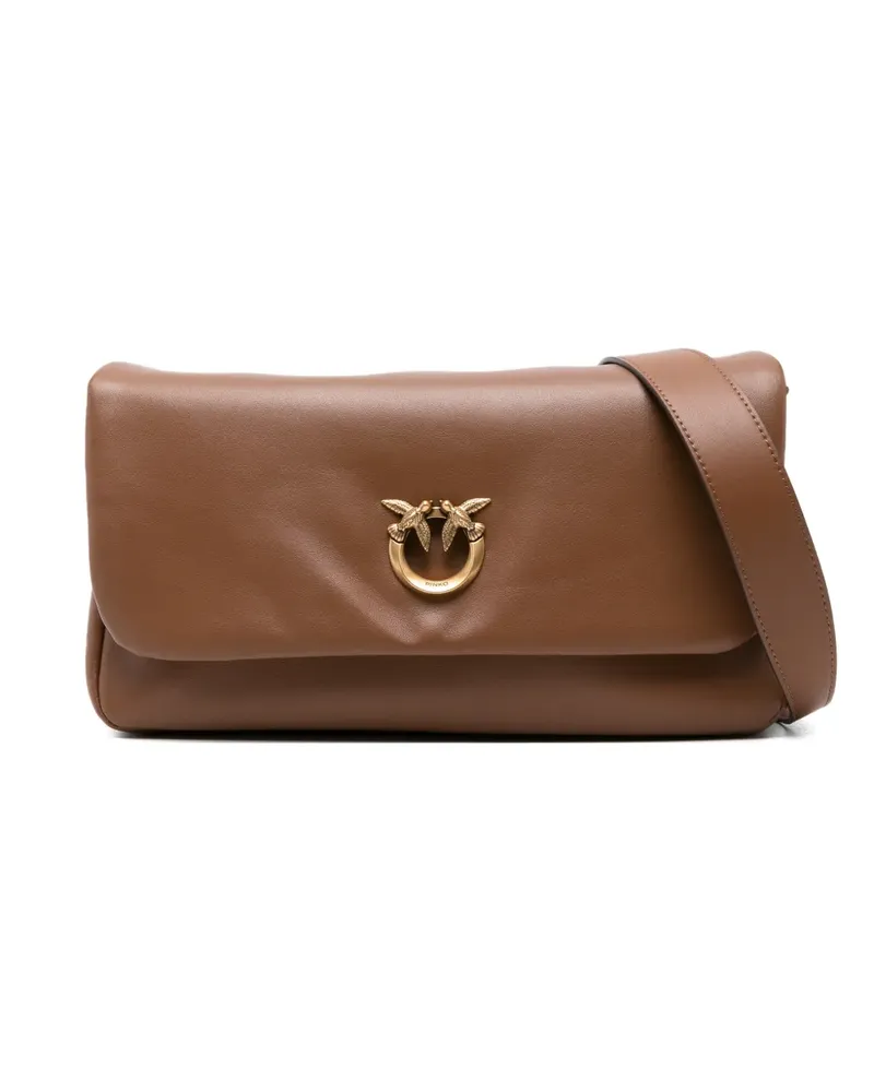 Pinko Mittelgroße Click Soft Schultertasche mit Vogeldetail - Braun Braun