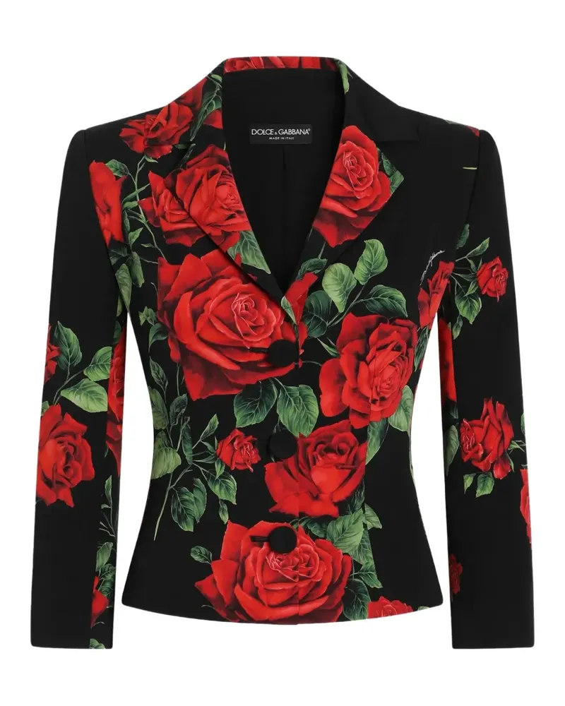 Dolce & Gabbana Charmeuse Jacke mit Rosen-Print - Schwarz Schwarz