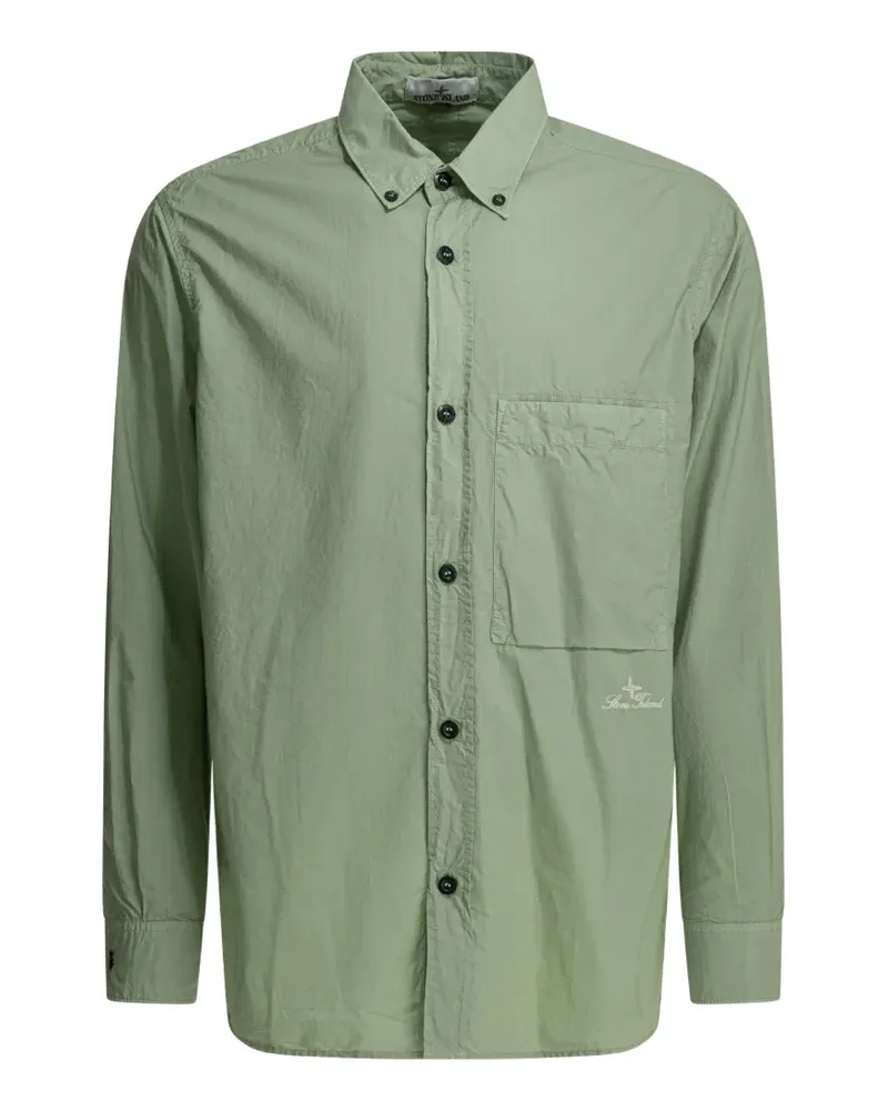 Stone Island logo-embroidered button-down shirt - Grün Grün