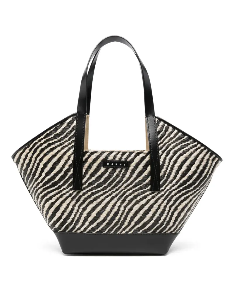 Marni small Waves zebra-stripe tote bag - Schwarz Schwarz