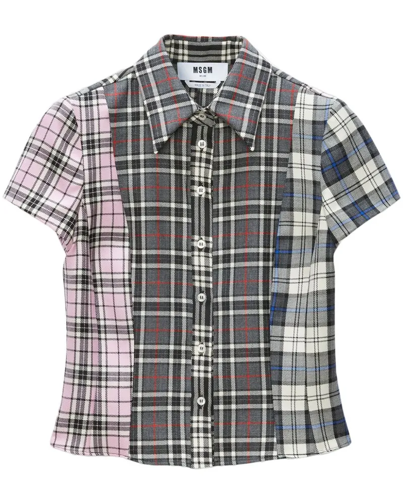MSGM Kariertes Patchwork-Hemd - Schwarz Schwarz