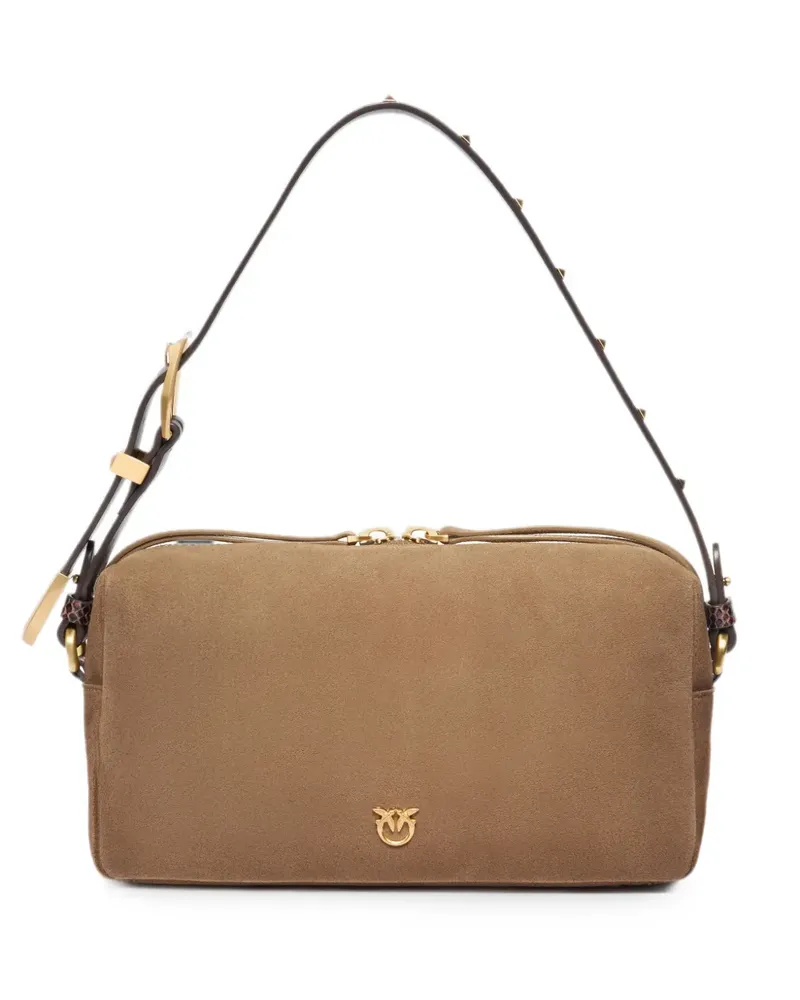 Pinko medium crossbody Boston bag in spray-effect suede - Nude Nude