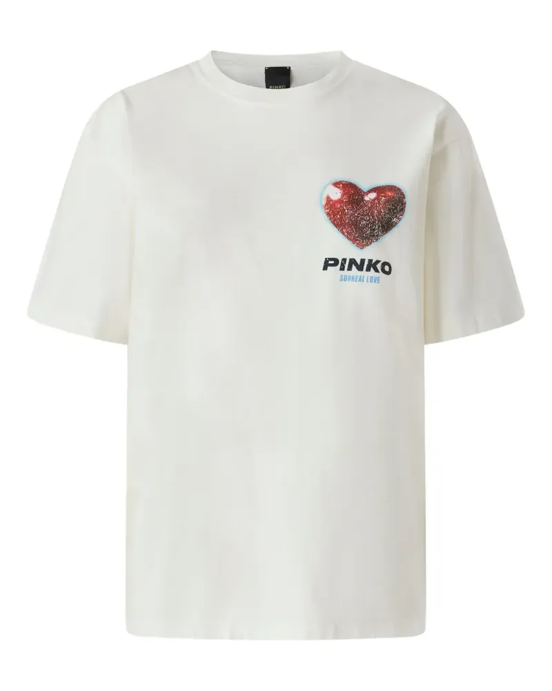 Pinko T-Shirt mit Herz-Print - Weiß Weiß