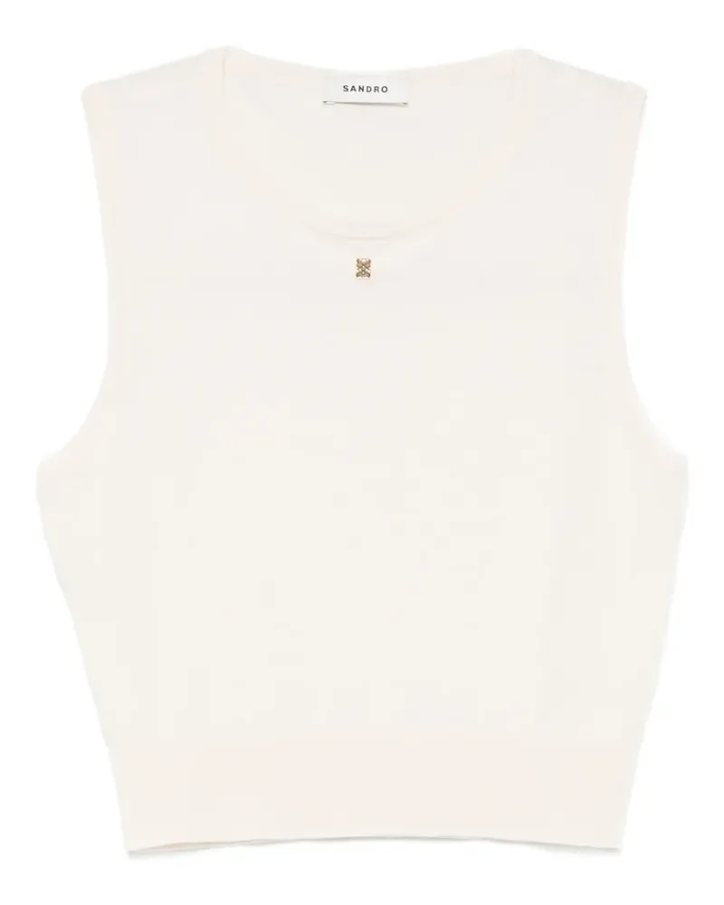 Sandro Rundhals-Tanktop mit Logo-Schild - Nude Nude