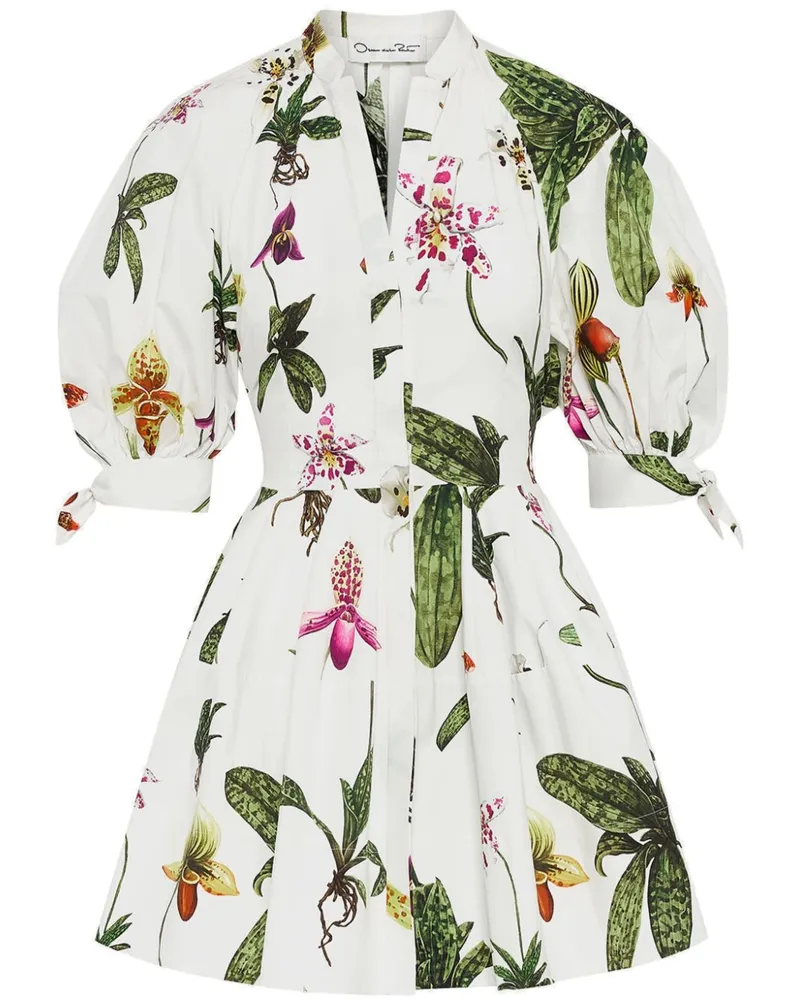 Oscar de la Renta Orchid Popeline-Kleid mit Puffärmeln - Weiß Weiß