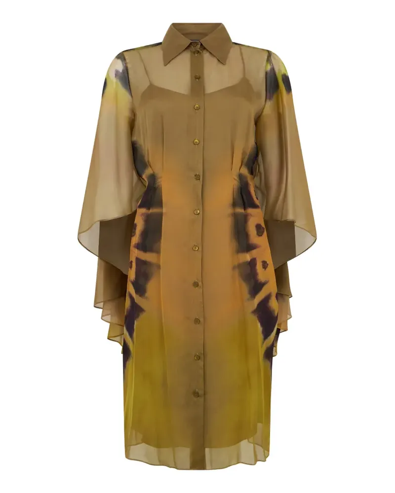 Alberta Ferretti butterfly-print wide-sleeve dress - Gelb Gelb
