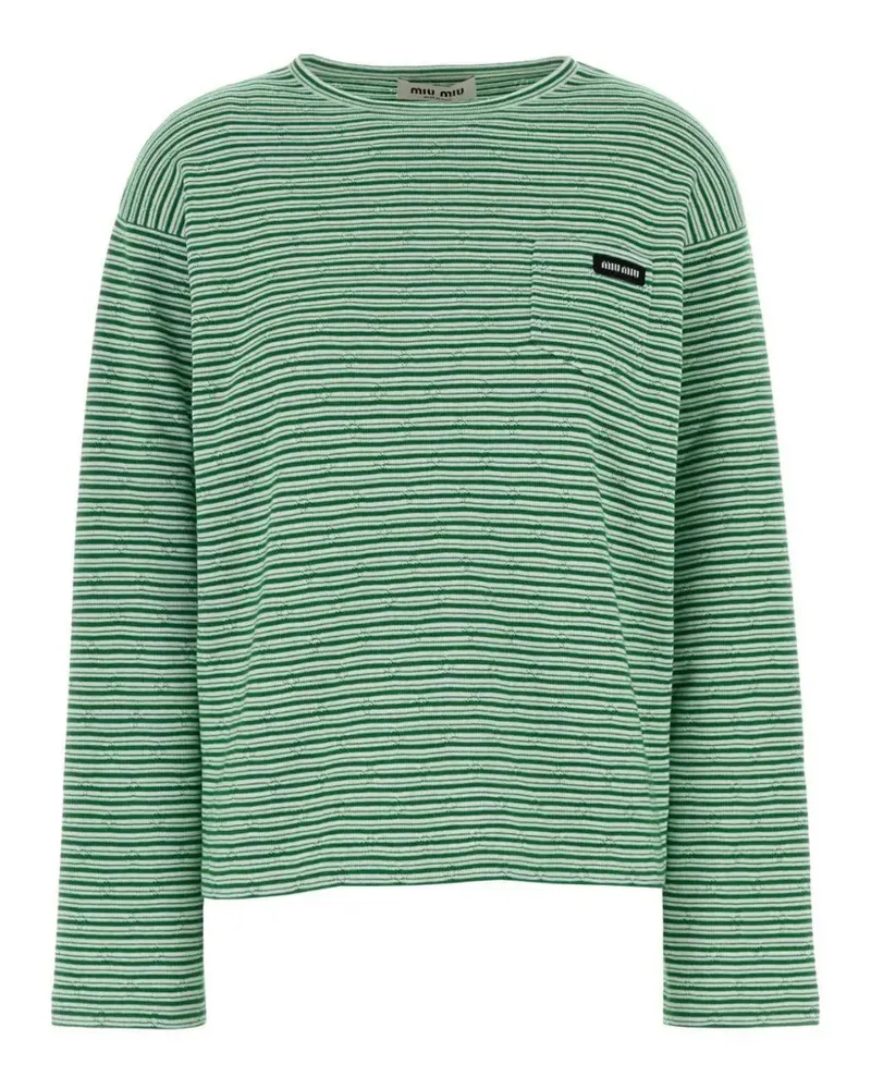 Miu Miu striped pointelle-knit sweater - Grün Grün