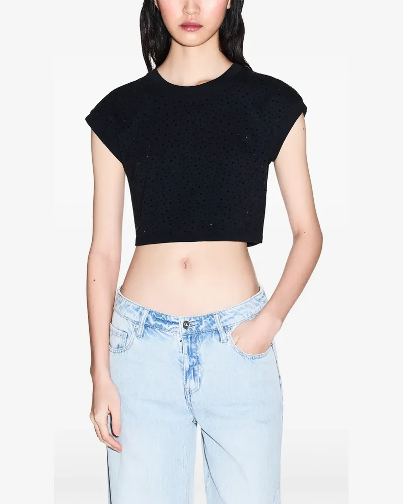 Armani Exchange rhinestone-embellished cropped T-shirt - Schwarz Schwarz