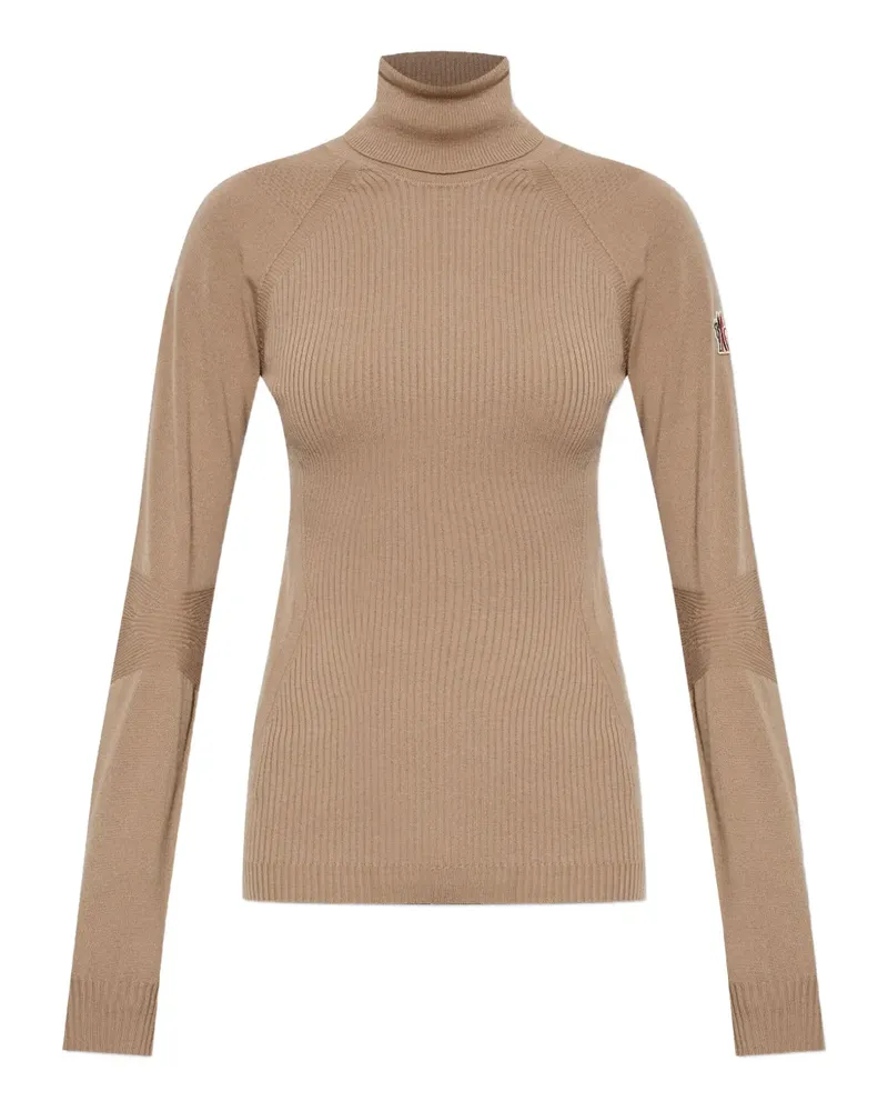 Moncler logo-appliqué ribbed-knit jumper - Nude Nude