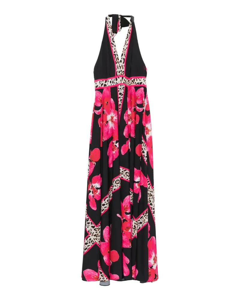 Twin-Set floral-print leopard-pattern maxi dress - Schwarz Schwarz