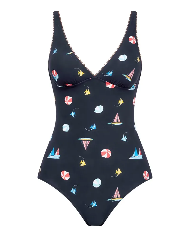 Seafolly Australia geometric-print scalloped swimsuit - Blau Blau