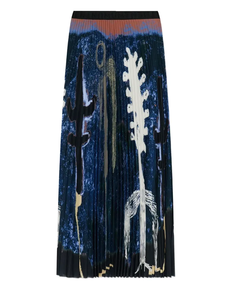 MUNTHE Langer Taulla Faltenrock mit Print - Blau Blau