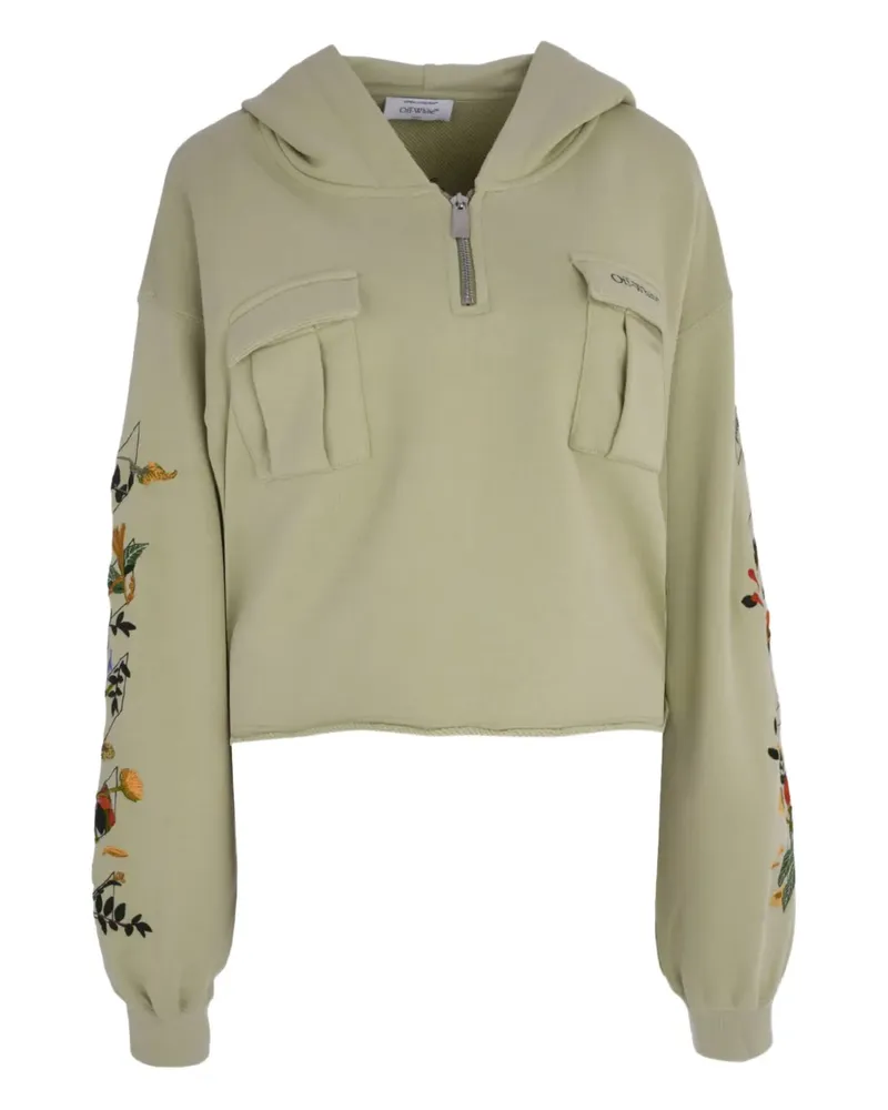 OFF-WHITE chest-pocket floral-embroidered hoodie - Nude Nude