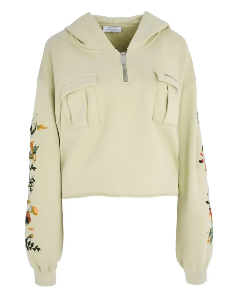 OFF-WHITE chest-pocket floral-embroidered hoodie - Nude Nude