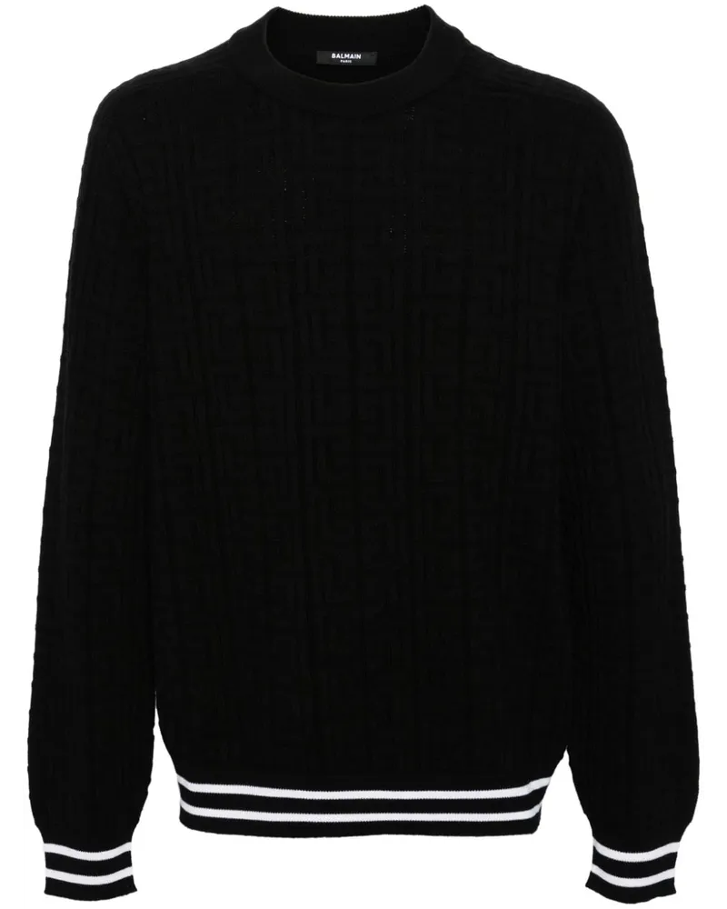 Balmain Merinopullover mit Jacquardmuster Schwarz