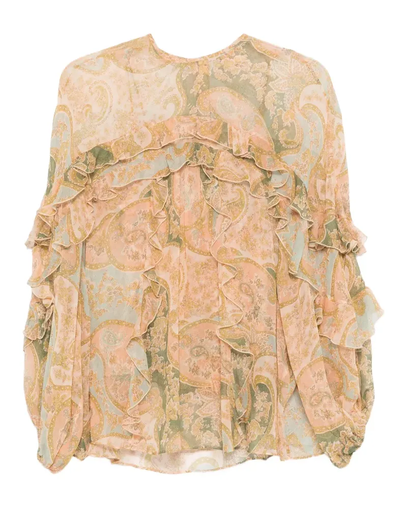 Zimmermann Luna Flutter ruffled paisley blouse - Nude Nude