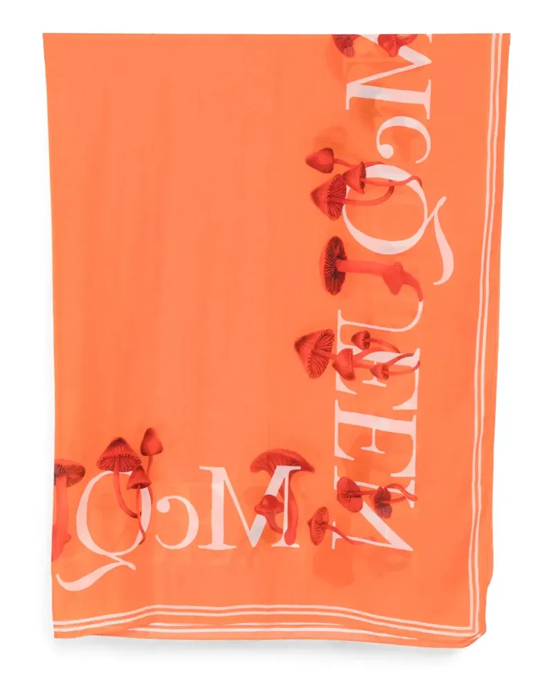 Alexander McQueen mushroom-print logo scarf - Orange Orange